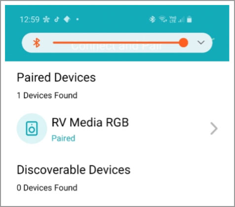 RV Media RGB speaker and tap pair with phone